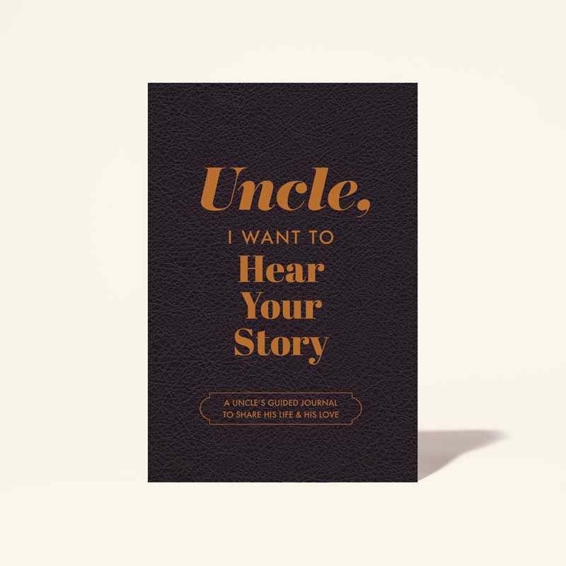 A book cover with a dark background and the title 'Uncle, I Want to Hear Your Story' in stylized gold text.