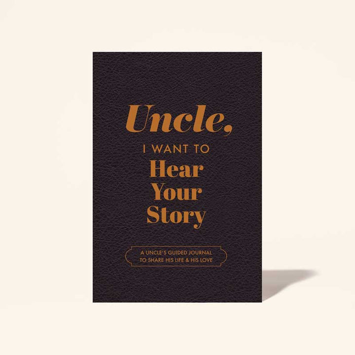 A book cover with a dark background and the title 'Uncle, I Want to Hear Your Story' in stylized gold text.